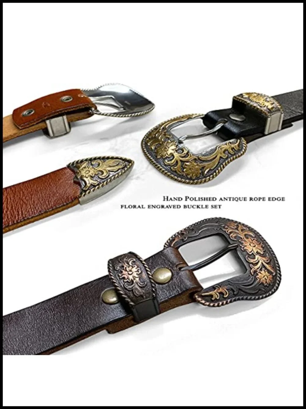 Floral Engraved Western Full Grain Leather Belt 1.5